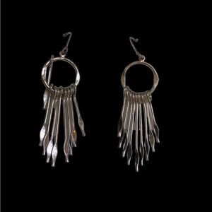 Vtg silver dangling pierced earrings 2” long